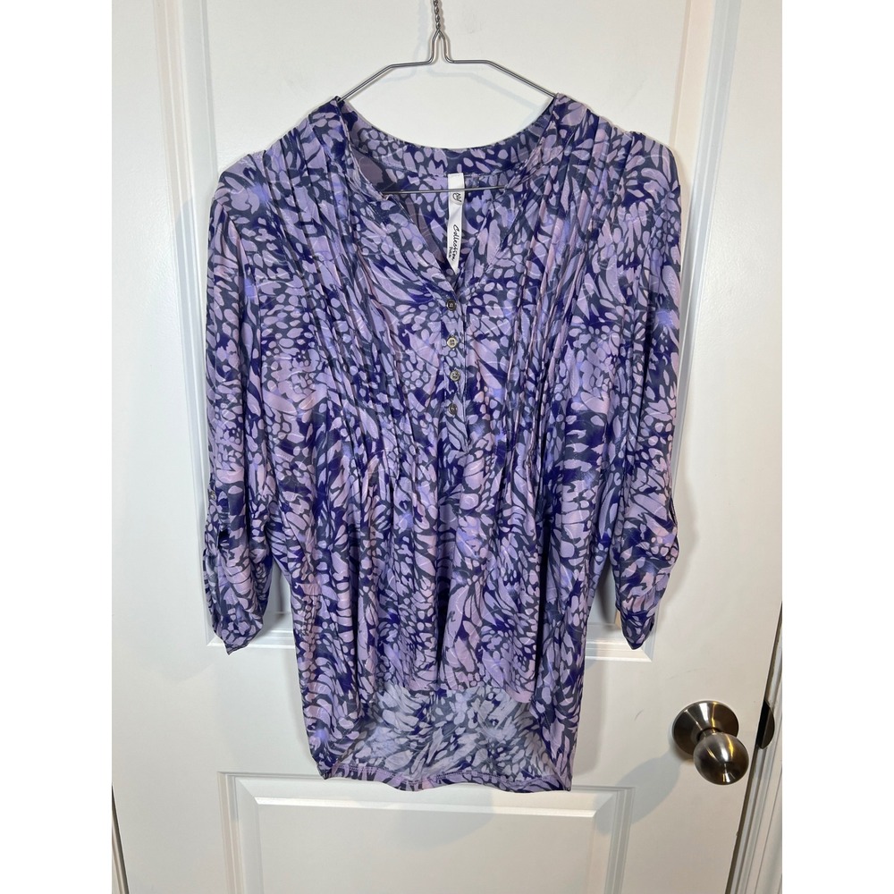 NY Collection Womens Blouse Pintuck Pleat Abstract‎ Purple PXL